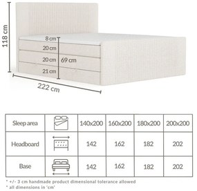 Béžová boxspring posteľ s úložným priestorom 180x200 cm Bergamo – Maison de Rêve