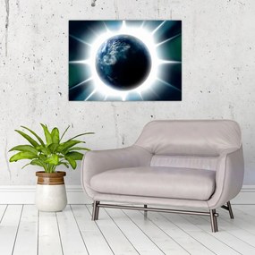 Sklenený obraz ožiarenej planéty (70x50 cm)