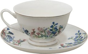 Porcelánová šálka s tanierikom a kvetmi - 12*10*6 cm / Ø 15*2 cm / 250 ml