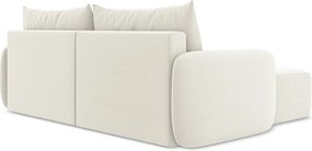 Krémovobiela zamatová rozkladacia/s úložným priestorom rohová pohovka (ľavý roh/s leňoškou) Kalena – Makamii