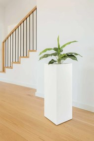 Hranatý kvetináč BLOCK, výška 75 cm, materiál MDF, biely mat