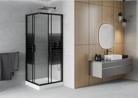 Mexen Rio štvorcová sprchová kabína 80 x 80 cm, čierne pásy, čierna + sprchová vanička, biela - 860-080-080-70-20-4510