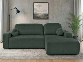 Rohová sedačka s funkciou spania Tori pravá s úložným priestorom na posteľnú bielizeň, zelený velúr
