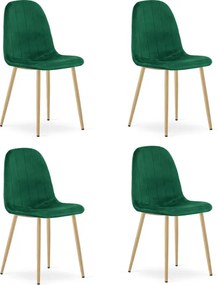 Set štyroch jedálenských stoličiek PADVA zamatové zelené / hnedé nohy (4 ks)