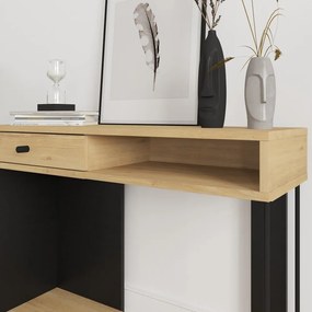 Konzolový stolík s doskou v dubovom dekore v čierno-prírodnej farbe 35x100 cm Saturne – Marckeric