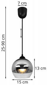 Závesné svietidlo BERGEN, 1x chrómové/transparentné sklenené tienidlo (fi 15cm), LP