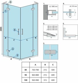 Sprchovací kút REA HUGO DOUBLE BLACK 100x90, čierny/transparent - bez vaničky