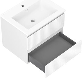 Mexen Rivel, kúpeľňová skrinka 60 cm s umývadlom Otis, 2 zásuvky, drážkovaná, biela matná, 91A20-06047-2-BFF01-W18M01