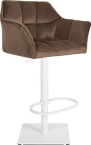 Barová stolička Damaso W - zamat, biely rám - Hnedá
