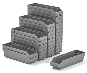 Plastové boxy na súčiastky REACH, 400x120x95 mm, 30 ks, šedé