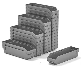 Plastové boxy na súčiastky REACH, 400x120x95 mm, 30 ks, šedé