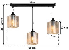 Závesné svietidlo Riffle Square, 3x medové sklenené tienidlo, b