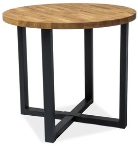 Čierny jedálenský stôl s dubovou doskou ROLF fi 90