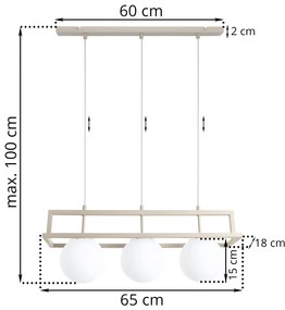 Závesné svietidlo Florence, 3x biele sklenené tienidlo, be/g