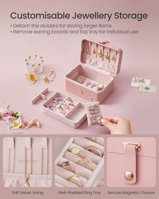 Šperkovnica, 2-poschodová úložná, 11 x 16 x 8 cm, ružová