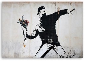 Obraz na plátně Banksy Házení květin street art - 100x70 cm