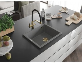 Mexen Pedro, granitový drez 560x460x200 mm, 1-komorový, šedá so zlatým sifónom, 6508561000-71-G