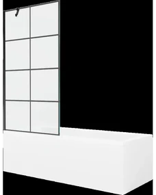 Mexen Cubik obdĺžniková vaňa 150 x 70 cm s obkladom a 1-krídlovou sprchovou zástenou 90 cm, Čierny vzor - 550315070X9509007077