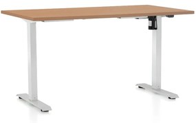 Výškovo nastaviteľný stôl OfficeTech A, 140 x 80 cm, biela podnož, buk