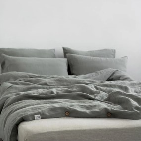 Khaki predĺžené ľanové obliečky na dvojlôžko 200x220 cm – Linen Tales