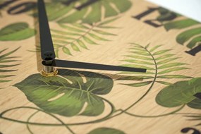 Štvorcové drevené hodiny 30 cm - monstera
