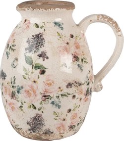 Béžový keramický dekoratívny džbán s ružami Rosina L - 20*16*22 cm