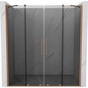 Mexen Velar Duo, posuvné sprchové dvere do otvoru 170 cm, 8mm šedé sklo, medená matná, 871-170-000-42-65