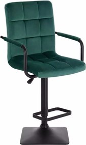 LuxuryForm DESIGN Barová stolička VERONA BLACK VELUR na čiernej hranatej podstave - zelená