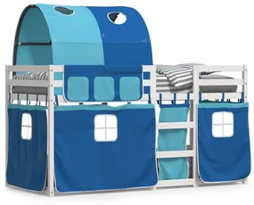 Poschodová posteľ so závesmi modrá 90x200 cm masívna borovica 3284022