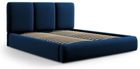 Tmavomodrá zamatová čalúnená dvojlôžková posteľ s úložným priestorom s roštom 200x200 cm Brody – Mazzini Beds
