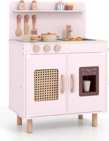 Detská kuchynka s úložným priestorom, svetlom, zvukom a realistickou zmrzlinovačkou Drevená kuchynka Ružová