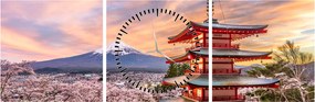 Obraz - Fudži, Japonsko (s hodinami) (90x30 cm)