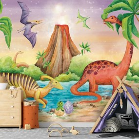 Gario Fototapeta Farebné dinosaury pri jazere Materiál: Vliesová, Rozmery: 200 x 140 cm