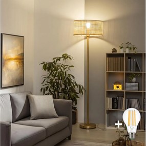 Brilagi - LED stojacia lampa CERIA 1xE27/20W/230V pr. 25 cm bambus/zlatá