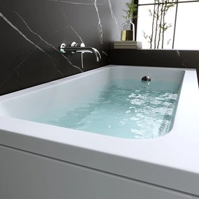 BPS-koupelny Akrylátová obdĺžniková vaňa s krycím panelom HYD-NIL150 150x70 cm biela, odtokový komplet chróm