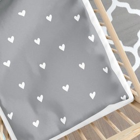 Goldea detské bavlnené obliečky do postieľky - srdiečka na sivom 90 x 130 a 40 x 60 cm