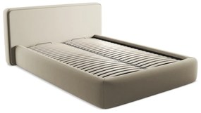 Béžová čalúnená dvojlôžková posteľ s úložným priestorom s roštom 140x200 cm Kiana – Makamii