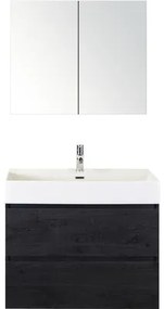 Kúpeľňový nábytkový set Sanox Maxx XL farba čela black oak ŠxVxH 81 x 170 x 45,5 cm s keramickým umývadlom a zrkadlovou skrinkou