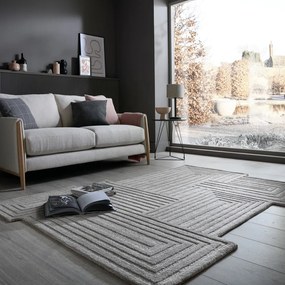 Sivý ručne tkaný vlnený koberec 160x230 cm Zen Rectangles – Flair Rugs