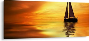 Obraz - Plachetnica pri západe slnka (120x50 cm)