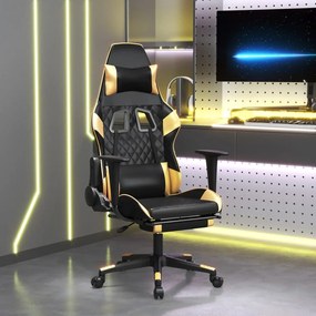 Herná stolička s podnožkou čierna a zlatá umelá koža