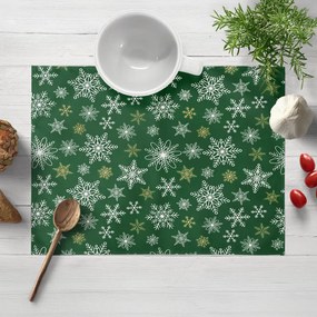 Biante Bavlnené prestieranie na stôl Sandra SA-703 Vianočné vločky na zelenom 35x45 cm