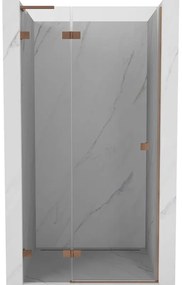 Mexen Lunar L, Otočné ľavé sprchové dvere 125 cm, 8mm číre sklo, medený matný profil, 834L-125-000-65-00-L