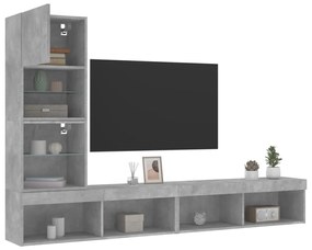 4-dielne TV nástenné skrinky s LED betónovo sivé kompozit.drevo 3216643