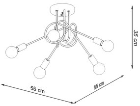 Stropné svietidlo Knot 5, čierne telo svietidla