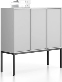 Kancelárska skriňa FRAME, nízka, čierna podnož, 3x dvere, 1299 x 450 x 1331 mm, PUSH-lock, sivá