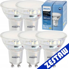 SADA 5x žiarovka Philips GU10 4,9W 550lm 112lm/W 6500K EyeComfort CorePro