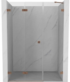 Mexen Lunar-F, skladacie ľavé sprchové dvere 125 cm, 8mm číre sklo, medený matný profil, 836S-125-050-65-00-L
