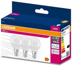 3PAK LED žiarovka E14 P45 4,9W = 40W 470lm 6500K Cold 200° OSRAM Value