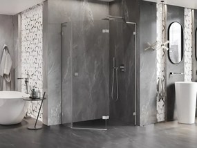 Mexen Lunar, L pravý výklopný päťuholníkový sprchový kút 100x80 cm, 8mm číre sklo, oceľový profil, 831L-100P-080L-97-00-P